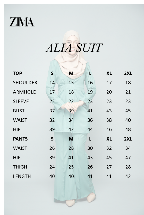 Size Chart Alia Suit